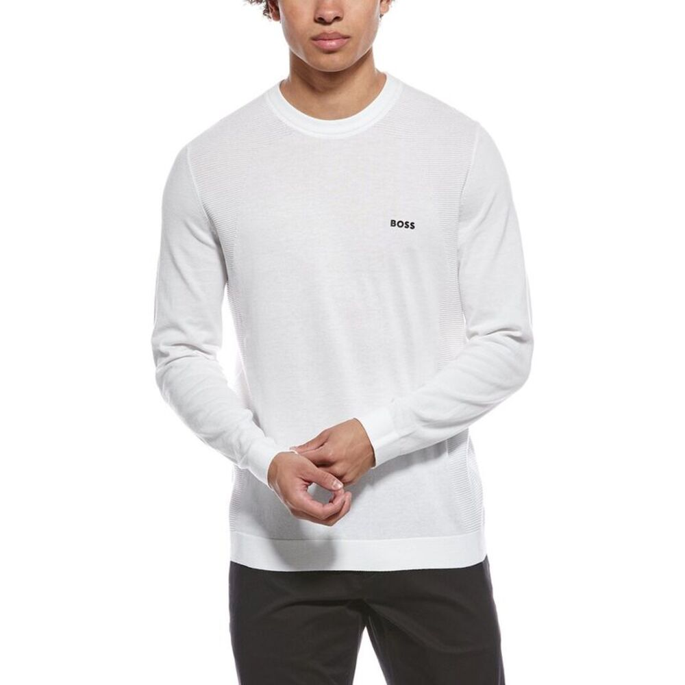 Hugo Boss Mens  Momentum Lite Crewneck Sweater, White